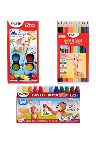 Fatih FATİH 3'LÜ BOYAMA SETİ 12'Lİ (KURU BOYA+SULU BOYA+PASTEL BOYA)