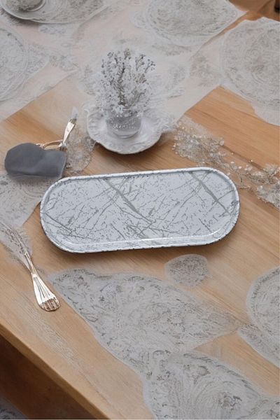 Freya Yanpa Ticaret - 32X13 cm Melamine Silver Veined Serving Plate