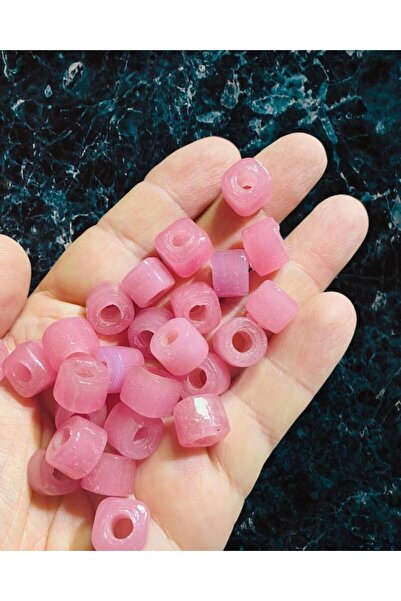 Flea Market سلسلة خاصة خرز زجاجي مربع كبير الحجم باللون الوردي الناعم - 10 قطع