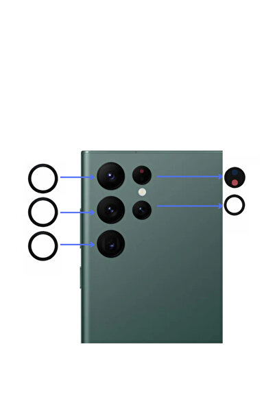 FLAGEN Samsung Galaxy S22 Ultra Arka Kamera Camı Lensi Yapışkanlı