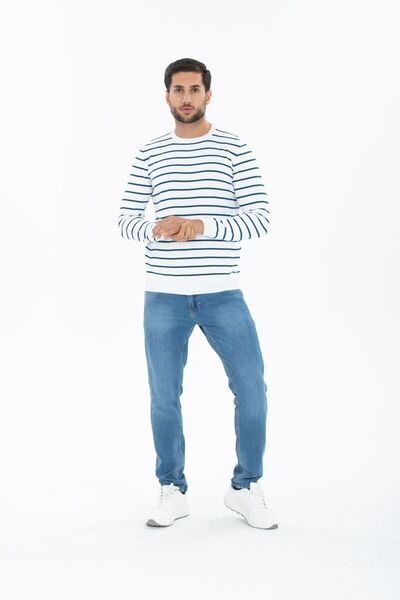 İLKCET MODA Striped Thin Men's Knitwear Sweatshirt