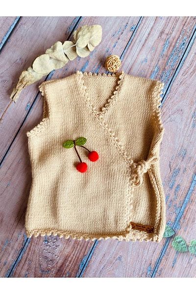 seraskids Hand Knitted Double Breasted Camel Baby Girl Vest