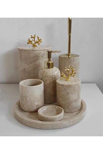 SARITAŞ Bej Mermer Banyo Seti 7 Li