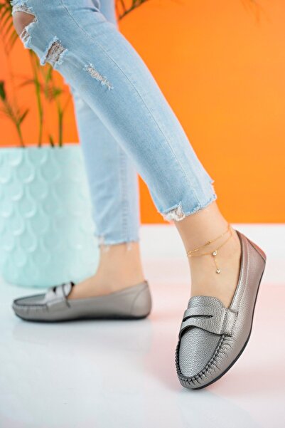 EDS Shoes Kadın Günlük Giyilebilir Deri Cilt Dışarı Babet Yumuşak Taban Ofis Mevsimlik Ayakkabı