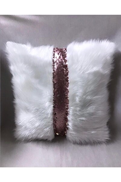 YILMAZHOME Λούτρινη ριγέ μαξιλαροθήκη - (λευκή βελούδινη-ροζ ρίγα)