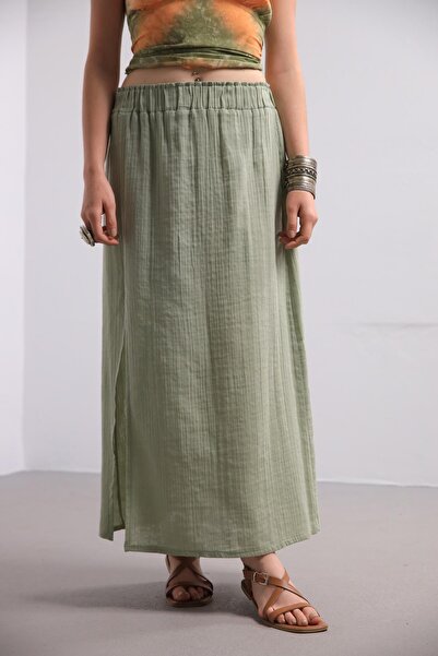 Şaman Butik Mint Yeşili Yırtmaçlı Etek