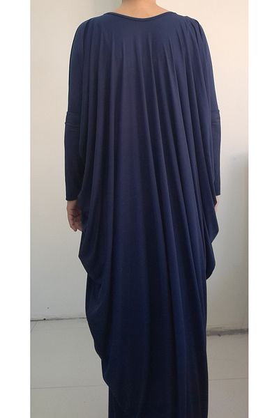 Mertcan Butik Μπλε ναυτικό μανίκι Hijab Ferace - Φαρδύ ντραπέ φόρεμα