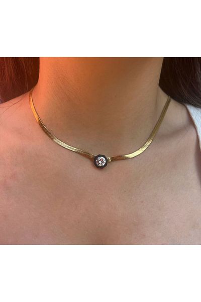 staınless steel Seranay Necklace with Wicker Black Stones