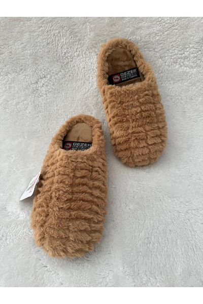 MODA SENİ Women's Winter Plush Slippers - Soft and Comfortable Coffee Color Indoor Slippers