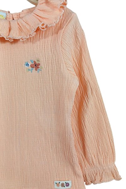 Via Girls Orange Floral Patterned Baby Girl T-Shirt and Leggings - Flounced Collar, 9-24 Months Clothing