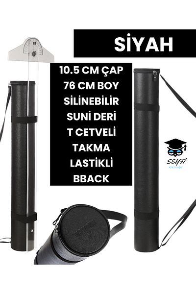 SEYFİKİRTASİYE 10.5 cm Diameter - 76 cm Length Erasable Faux Leather Bazooka with T-Line and Elastic Back