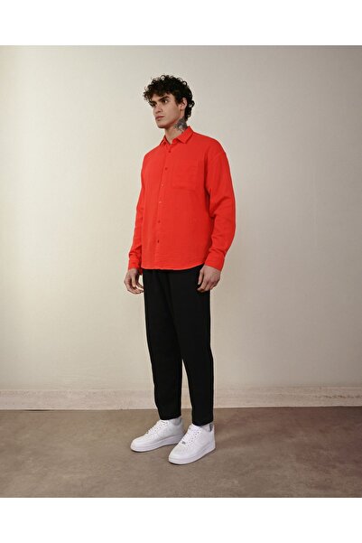 İLKCET MODA Long Sleeve Red Muslin Men's Shirt