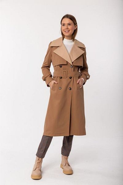 PASTELASTORE Cotton Gabardine Long Double Color Garnished Women's Trench Coat 1114