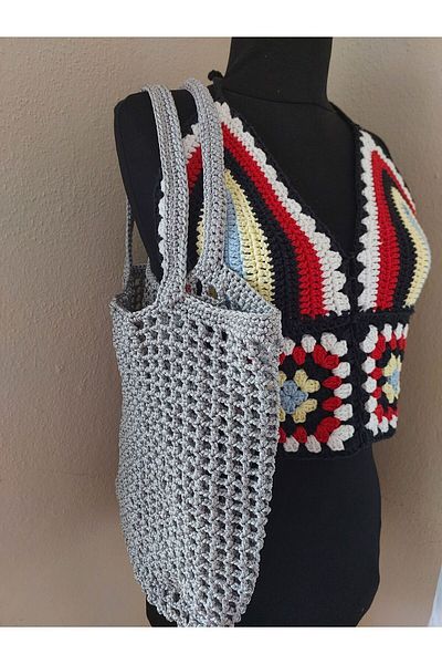 lupi Dress and Beach Bag - Silver Mesh and Knitted Detail