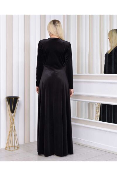 CİXAPLE Abiye Yırtmaçlı Kadife Elbise