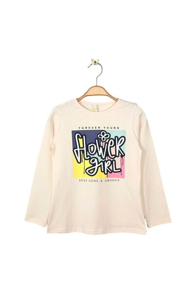 Via Girls 6-9 Years Pink Long Sleeve Girl's Bodysuit - Crew Neck Flower Girls Clothing