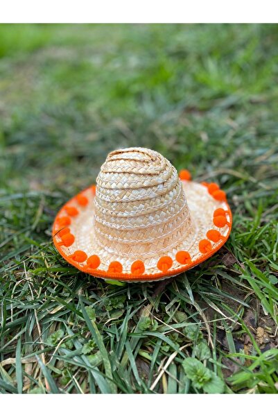 AKTEZ-EL قبعة من القش باللون البرتقالي - للقطط والكلاب