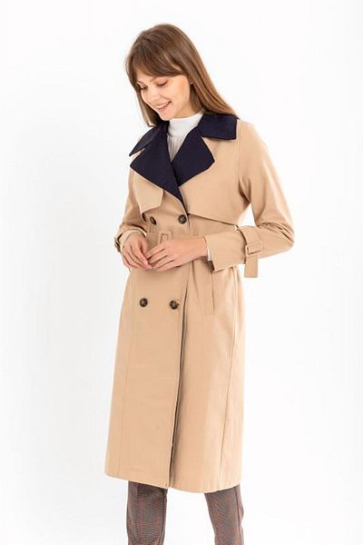 PASTELASTORE Cotton Gabardine Long Double Color Garnished Women's Trench Coat 1114