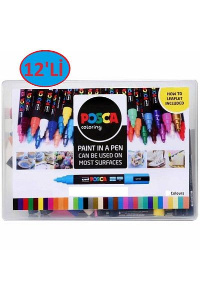 Uni Posca Set of 12 - 0.7mm Marker Pen, Pc1m Pc - 1m