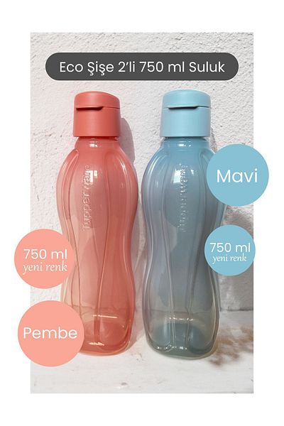 Tupperware Eco Bottle 750 ml Water Bottle Set of 2 Pink and Blue