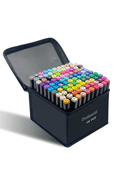 Dodocool 100Pcs Double Ended Touch Marker Art Design Felted Pencil Paint Set+ Organizer Stand + Bag