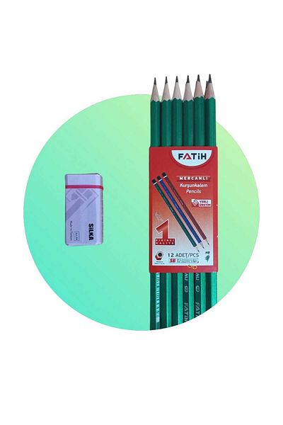 Fatih Coral Hb Pencil 12 Pack Green Body with Eraser Gift