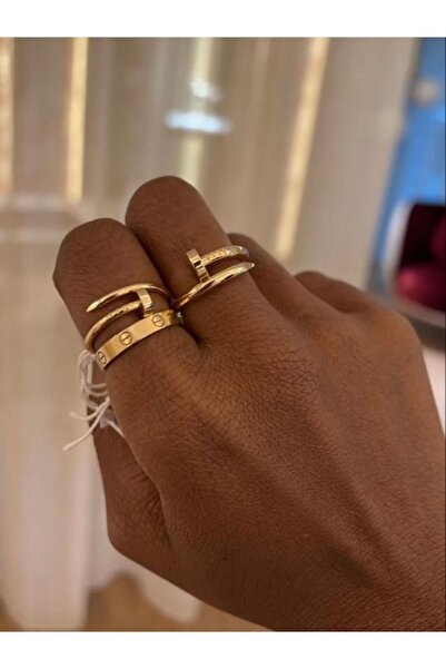 BORENO Model 14 Ayar Altın Kaplama Paslanmaz Çelik Çİvi Yüzük