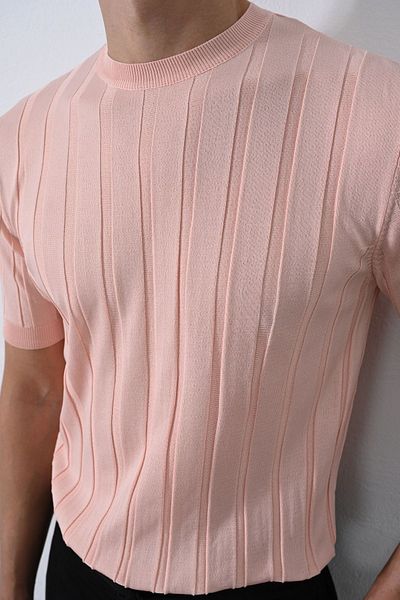 İLKCET MODA Premium Πλεκτό T-shirt - Λεπτομέρεια ρίγες