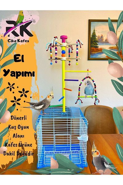 Ciko Kafes Fun Budgie Parrot Toy with Rotating Cage Top