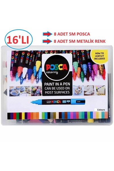 Uni Posca Set of 16 - marker Pen, 5m (1.8-2.5mm) Poska Pc5m Pc