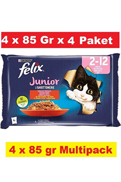 Purina Felix Felix Junior Sığır Etli Tavuklu Yavru Kedi Konservesi (4 X 85 gr) X 4 PAKET