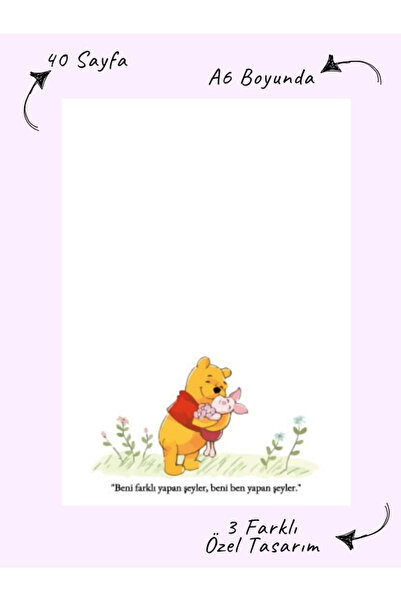 Bküp Tasarım Winnie the Pooh Sözleri Memopad/ Notepad/ Defter - 2