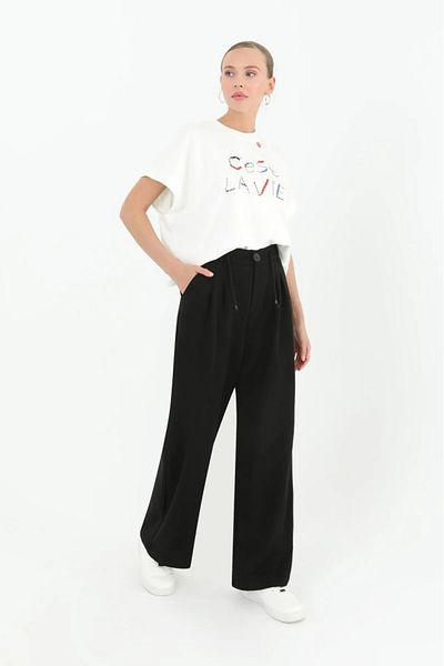 Puane Wide Leg Palazzo Trousers - Pleated Waist and Elastic Back 18165