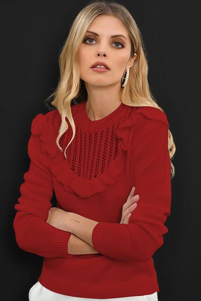 AQE FASHION Ruffled Robe Sweater
