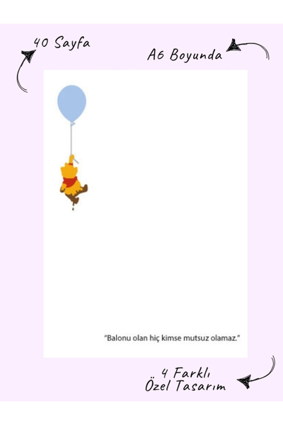 Bküp Tasarım Winnie the Pooh Sözleri Memopad/ Notepad/ Defter