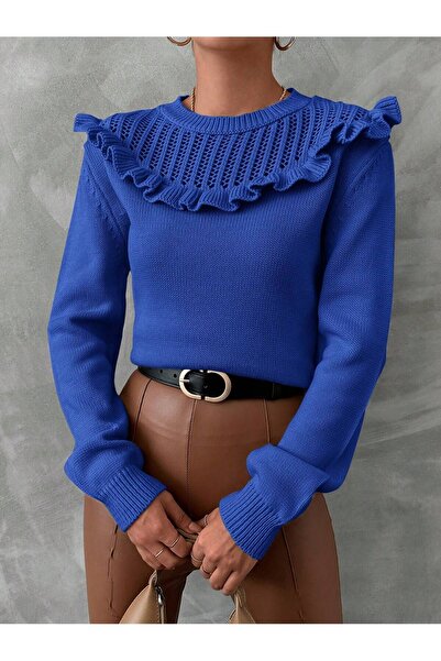 AQE FASHION Πλεκτό πουλόβερ γυναικεία ρόμπα βολάν Saks