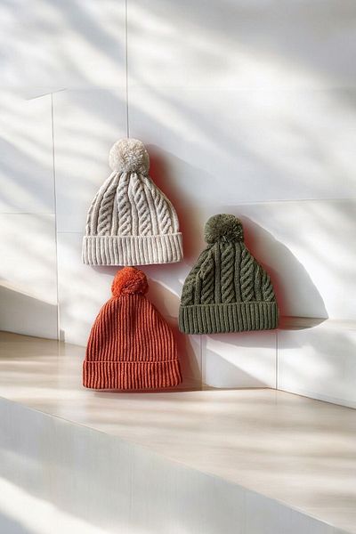 DAFFODİL Unisex Baby & Kids 3-Piece Beanie Set with Pompom (3-8 Years)