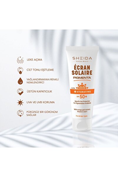 Sheida Ecran Solaire Pigmenta Ton Eşitleyici Renkli Kapatıcı Spf 50 Güneş Kremi 75ml Lekeli Ciltler Için