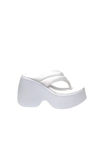 bescobel Papuci albi Jerma pentru dama - Platforma inalta, Flip Flops, 10 Cm