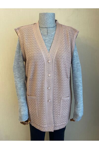 TEK Modern Patterned Mercerized Single Knitwear Mother Vest - Powder