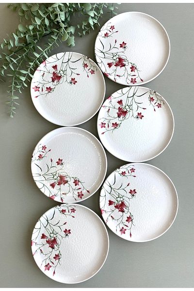 Yiğit Seramik Züccaciye Fushia Crocus Model - 20 Cm, 6 Pieces, Cake and Serving Plate