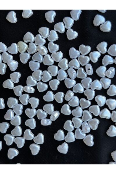 Bijumix Aksesuar 100 Adet Beyaz Inci Görünümlü Kalp Plastik Akrilik Boncuk (8...