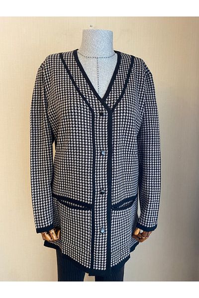 TEK Goose Feet Patterned Young-Mother Cardigan / Black Mink