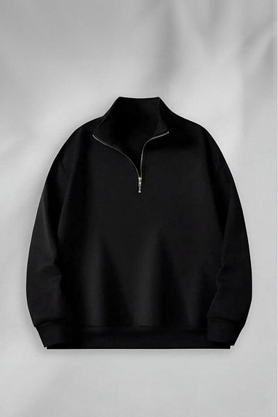 woonkey Hanorac negru unisex - Jumătate cu fermoar