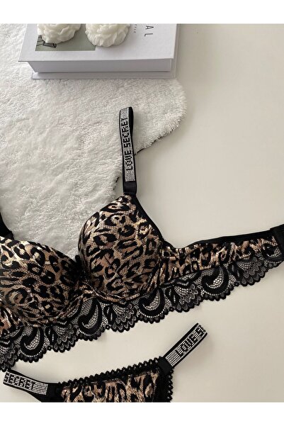 MAVEA Σετ σουτιέν με δαντέλα με στρας Leopard
