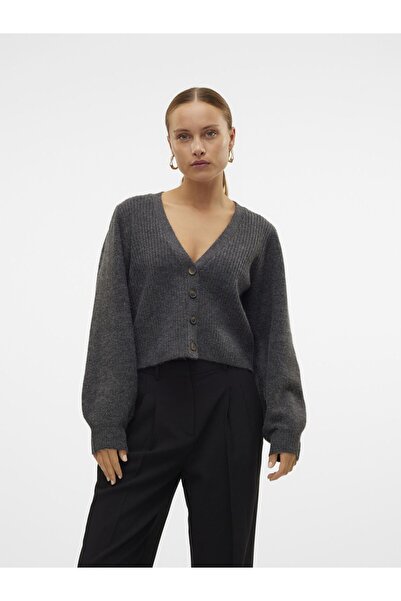 Vero Moda Strickjacke Normal geschnitten V-Ausschnitt Gerippte Ärmelbündchen Ballonärmel Strickjacke