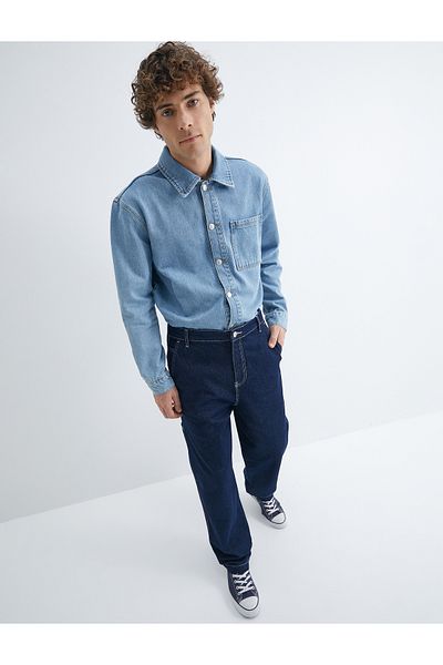 Koton Denim-Hemdjacke mit Taschen, detailliertem, geknöpftem, klassischem Kragen