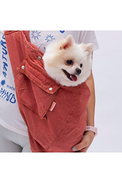 Pawstar Kırmızı Denim Crossbody Çanta Kedi Köpek Taşıma Çantası