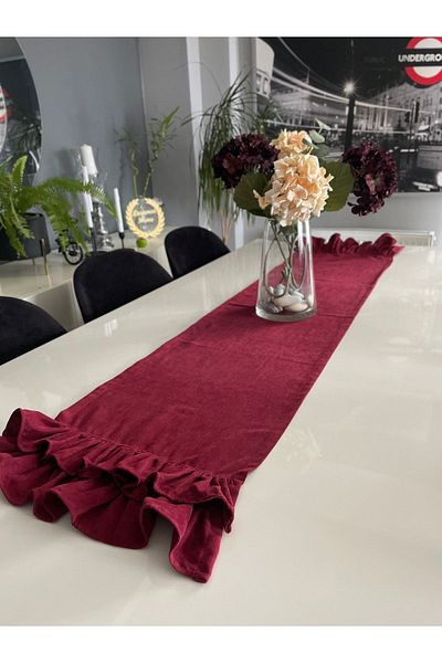 Decamor home Βελούδινη υφή Claret Red Διπλής στρώσης βολάν Long Runner