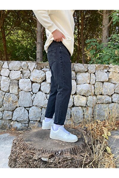 oraystore Yıkamalı Siyah Boyfriend Pantolon